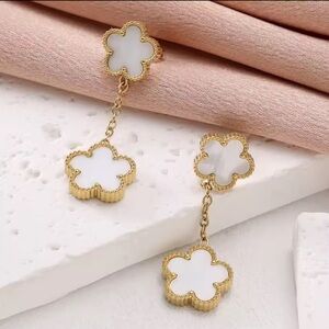 Alhambra White Gold Flower Stainless Steel Drop Earrings